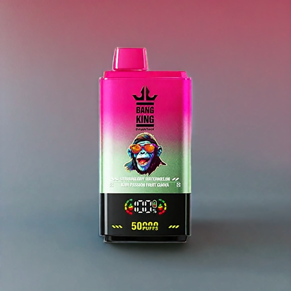 Bang King 50000 Vape jetable France Grossiste - 50ml, 850mAh, Bobine Mesh 1.0, Type-C, Fraise Pastèque Kiwi Fruit de la Passion Goyave