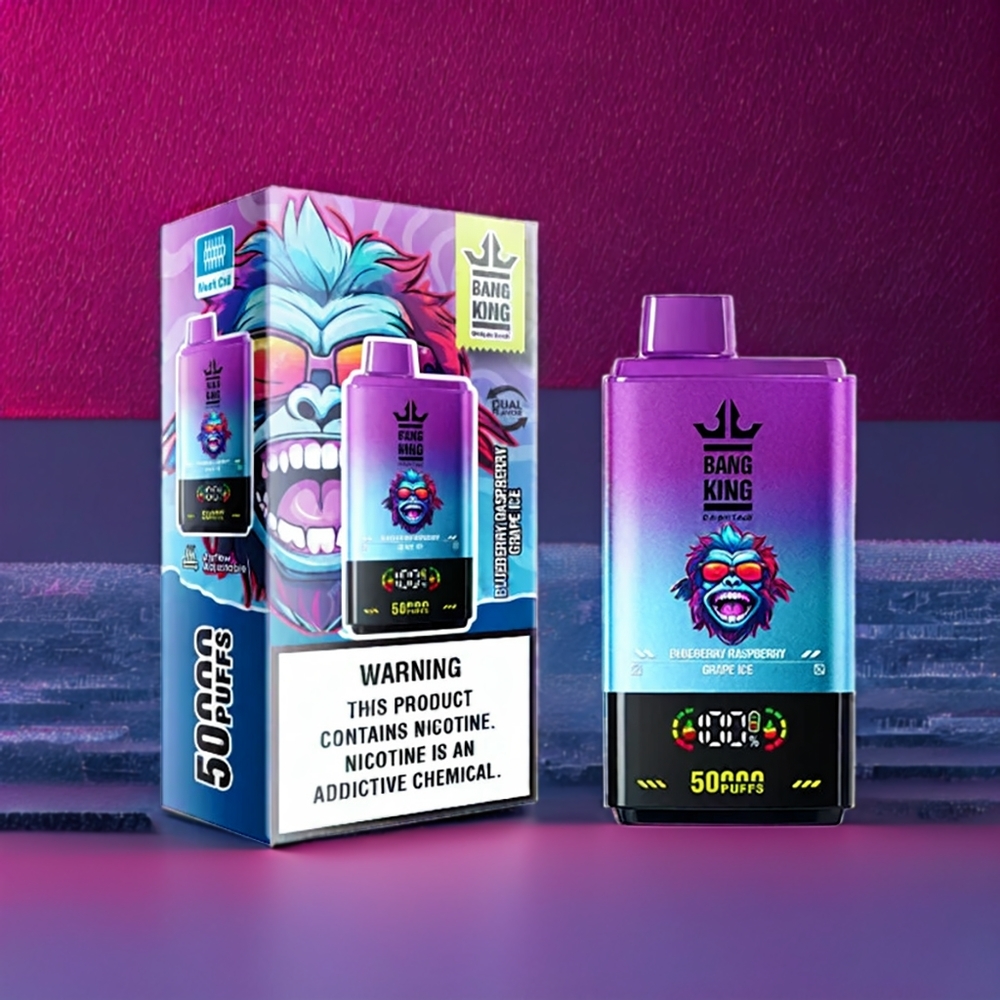 Bang King 50000 Vape jetable France Grossiste - Myrtille Framboise Raisin Glacé (50ml, 850mAh, Bobine Mesh 1.0)
