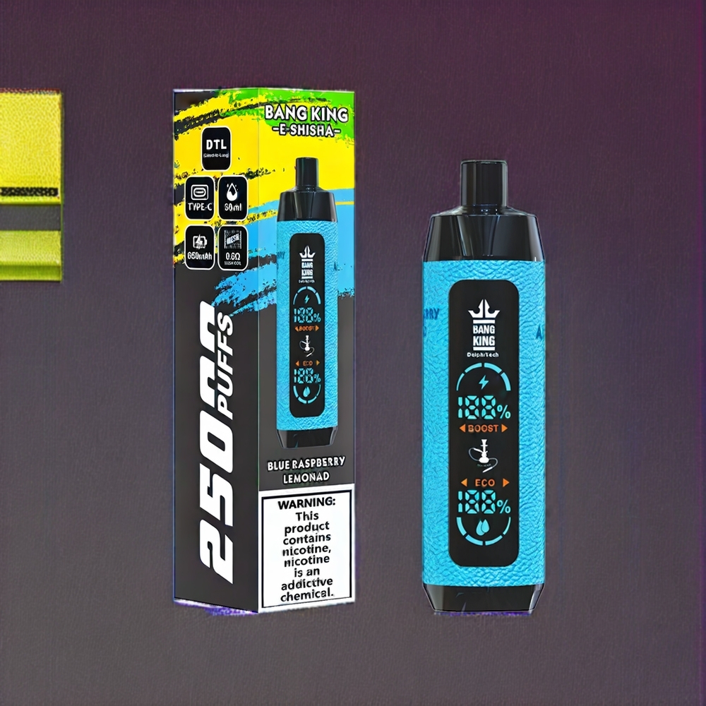 Bang King Shisha 25000 Puffs France Grossiste - Vape jetable Framboise Bleue Citronnée 30ml 650mAh Mesh 0.6Ω Type-C