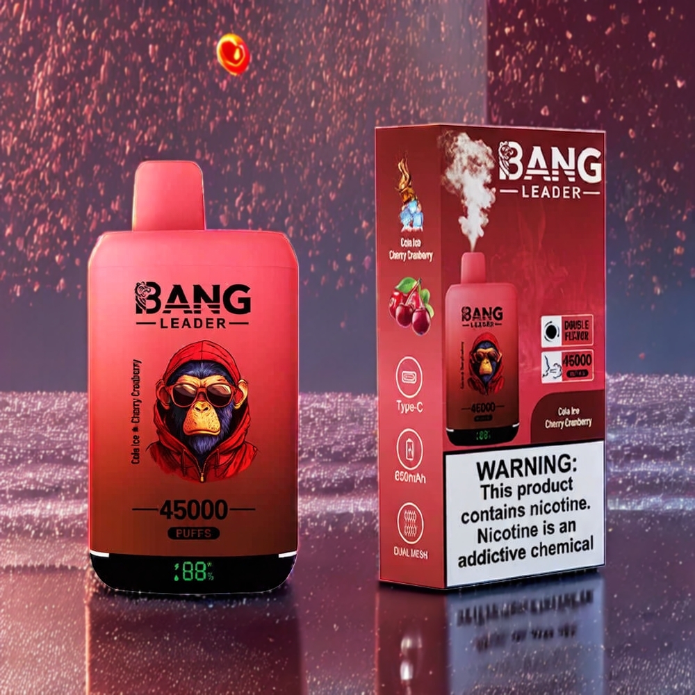 Bang Leader 45000 Puffs France Grossiste - 0% à 5% Nicotine, Écran Intelligent, Double Saveur Cola Glace Cerise Cranberry