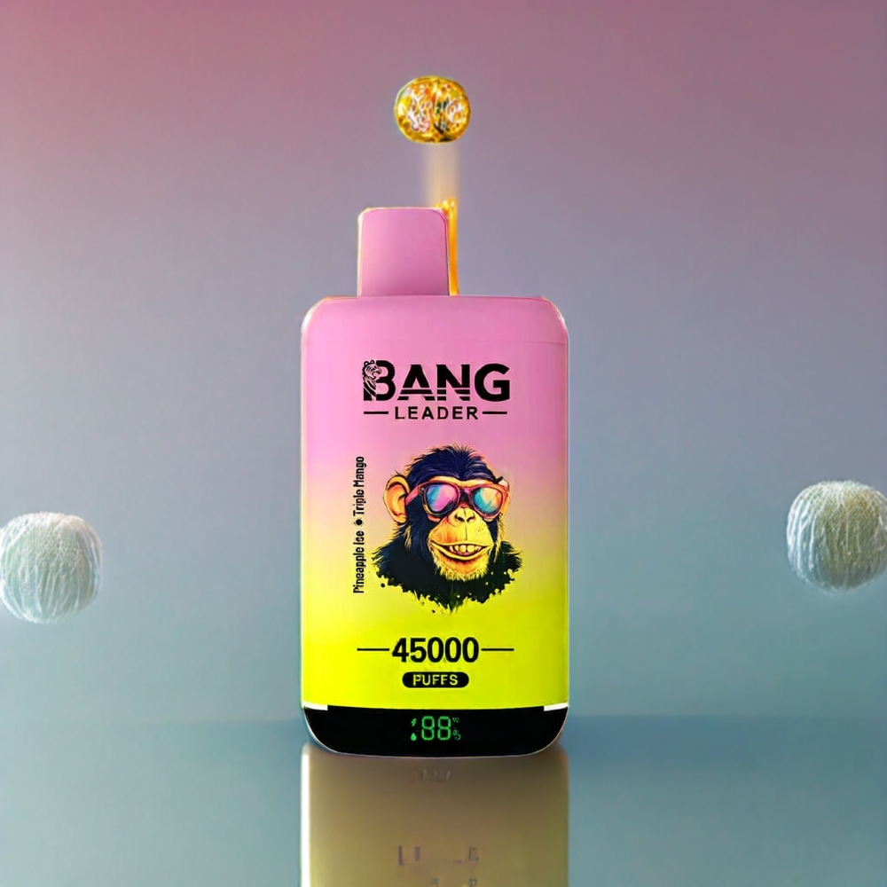 Bang Leader 45000 Puffs France Grossiste - Double Saveur Ananas Glacé et Triple Mangue - Écran Intelligent - Port USB Type-C - 0%, 2%, 3% ou 5% Nicotine