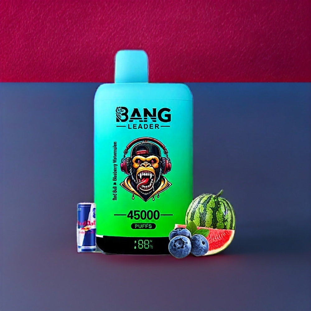 Bang Leader 45000 Puffs France Grossiste – Ecigarette Jetable avec Affichage Intelligent, Port Type-C et Double Saveur Red Bull Myrtille Pastèque