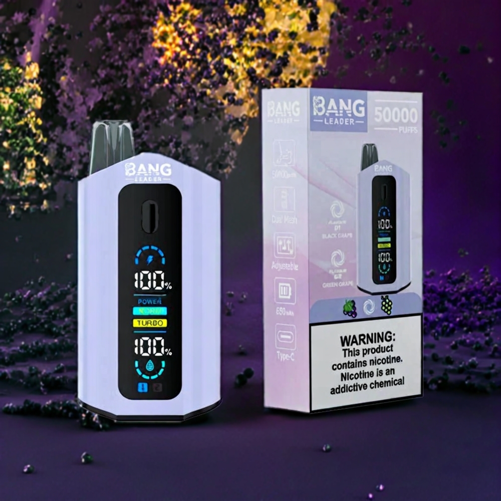 Bang Leader 50000 Puffs France Grossiste - 13400mAh, 36ml, Type-C, Double Saveur (Raisin Noir Raisin Vert)