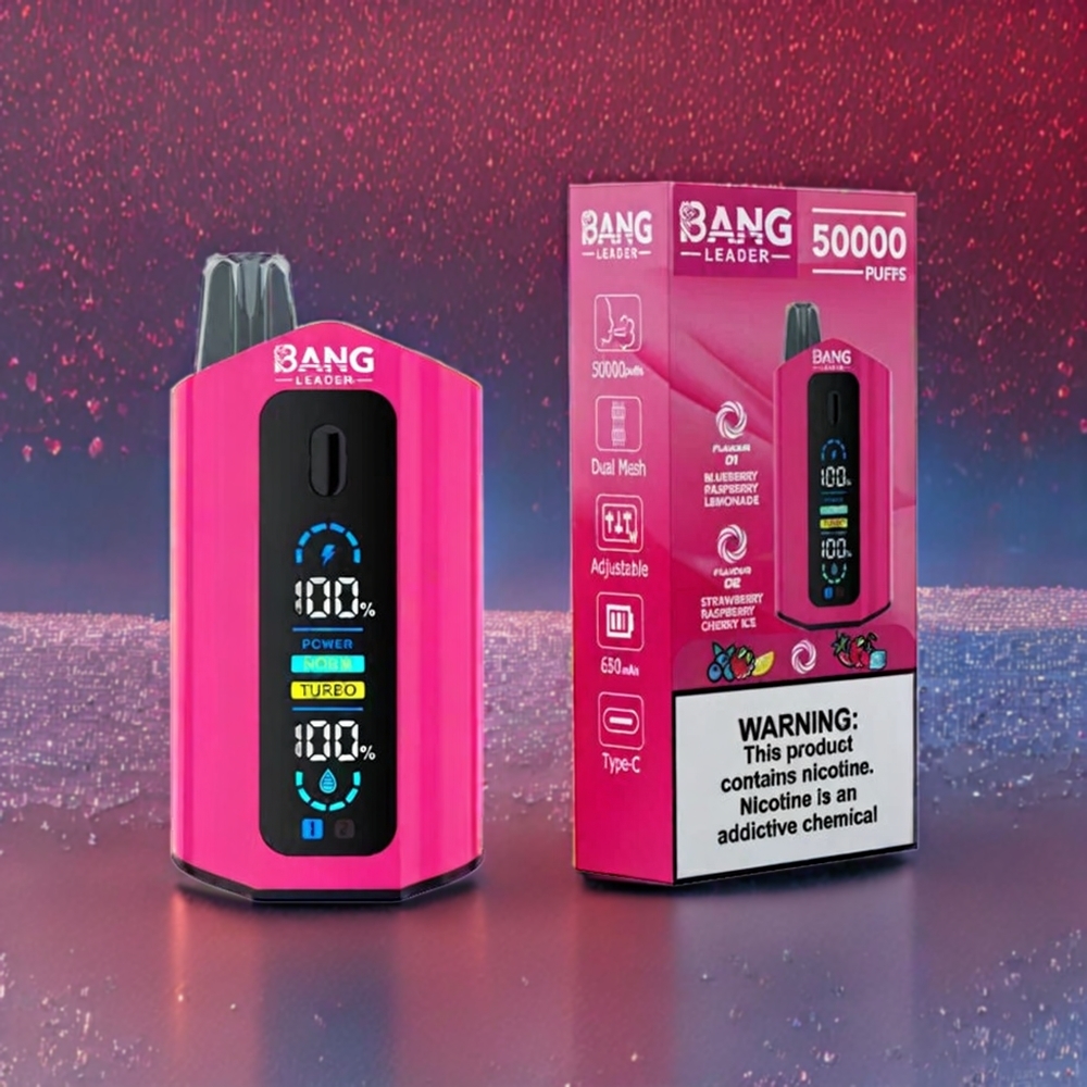 Bang Leader 50000 Puffs France Grossiste - 13400mAh, 36ml, Type-C, Myrtille Framboise Limonade Fraise Framboise Cerise Glace