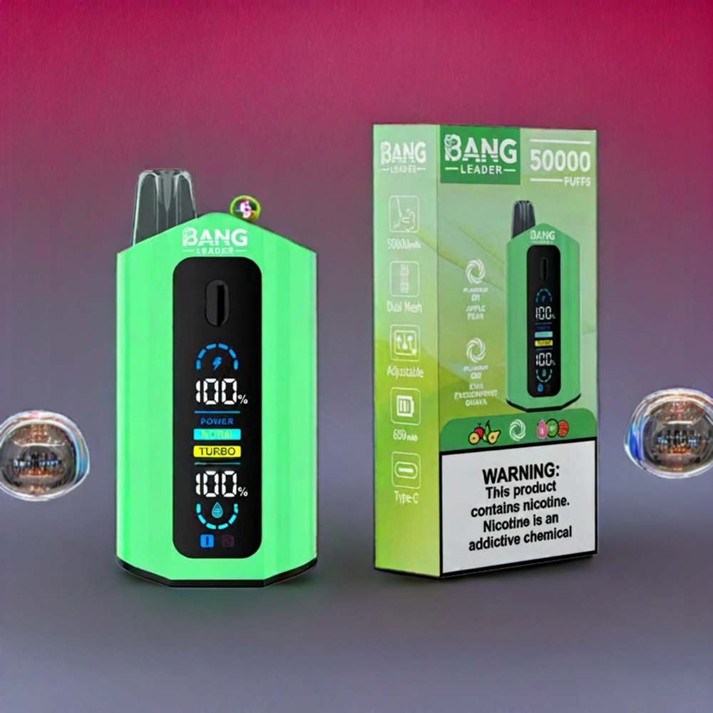 Bang Leader 50000 Puffs France Grossiste - Dispositif de Vape Jetable avec 13400mAh et Type-C - Saveur Pomme Poire Kiwi Fruit de la Passion Goyave