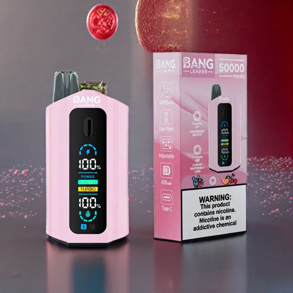 Bang Leader 50000 Puffs France Grossiste - E-liquide 36ml, Batterie 13400mAh, Saveur Mojito Framboise Cerise Framboise Citron Vert