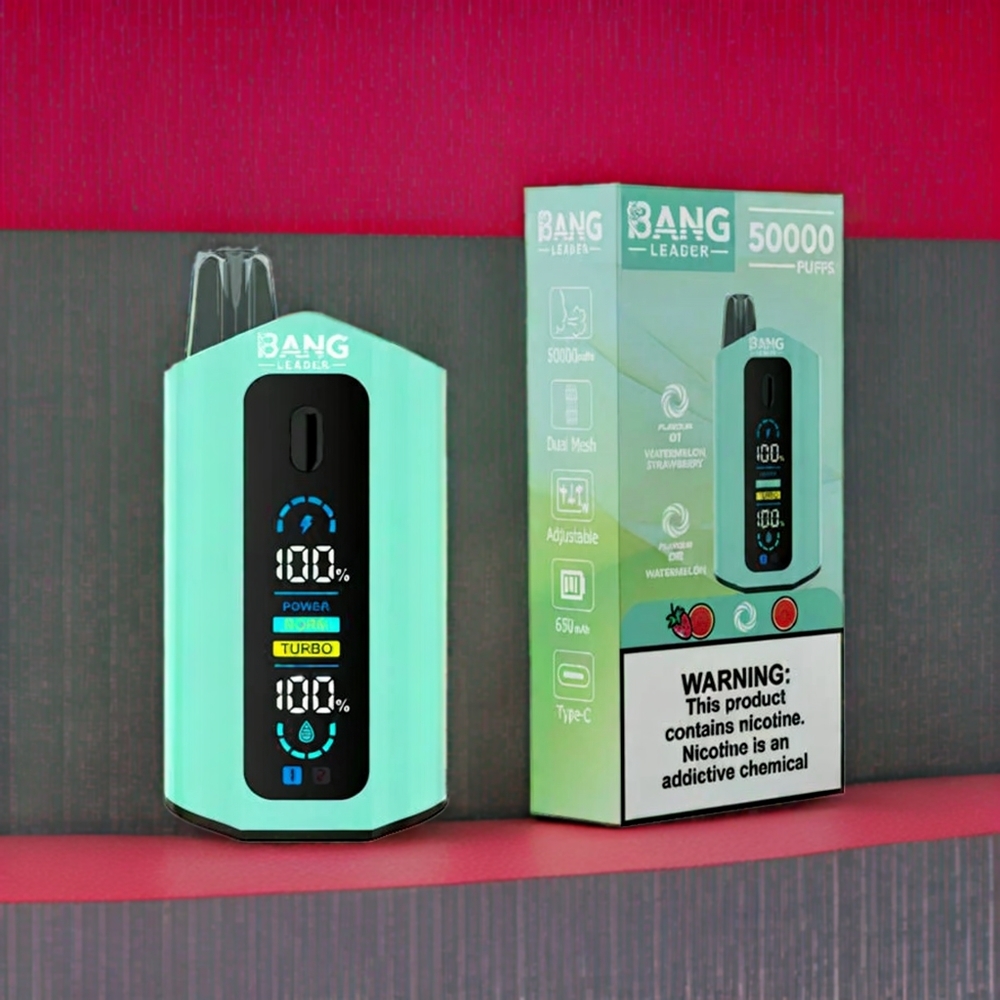 Bang Leader 50000 Puffs France Grossiste - E-liquide 36ml, Batterie 13400mAh, Type-C, 0%-5% Nicotine, Pastèque-Fraise et Redbull