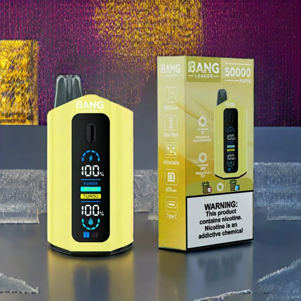 Bang Leader 50000 Puffs France Grossiste Vape jetable - Ananas Fruit de la Passion Glace Ananas (0%, 2%, 3%, ou 5% nicotine, 13400mAh, 36ml)