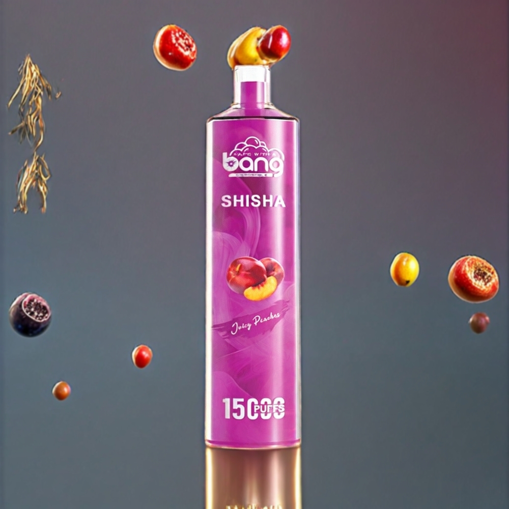 Bang Shisha 15000 Puffs France Grossiste - Pêche Juteuse, 23ml E-liquide, Port de Charge Type-C, Technologie DTL Avancée