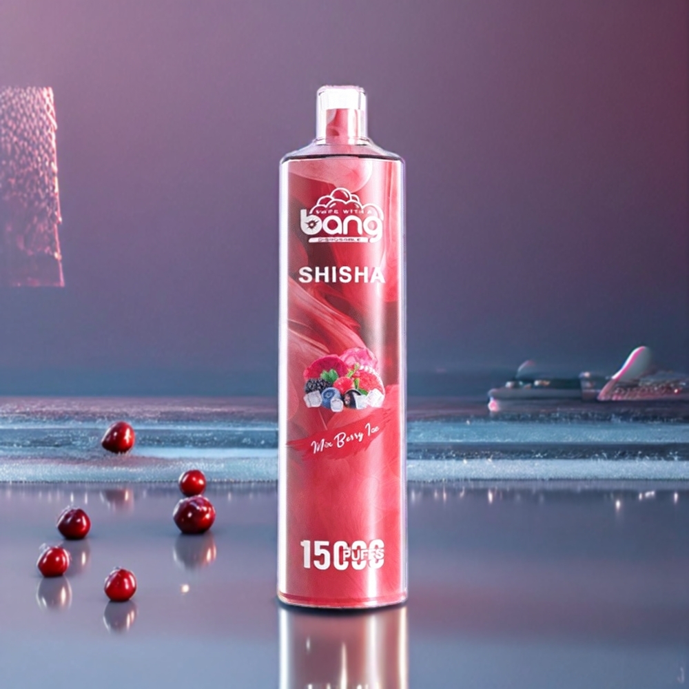 Bang Shisha 15000 Puffs France Grossiste - Vape Jetable 23ml avec Port Type-C, Technologie DTL de Pointe et Saveur Mix Berry Ice (Baies Glacées Mixtes), 0-5% Nicotine