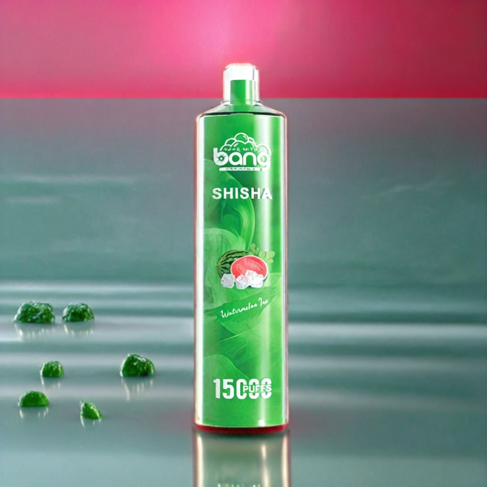 Bang Shisha 15000 Puffs France Grossiste - Vape Jetable avec 23ml d'E-Liquide, Port Type-C, Technologie DTL et Saveur Pastèque Glacée