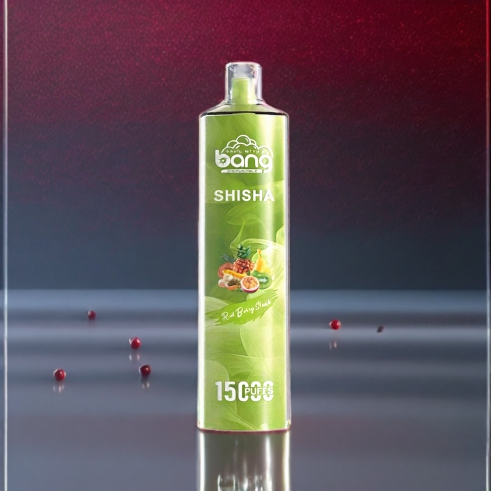 Bang Shisha 15000 Puffs Vape jetable France Grossiste - Jus de Baies Rouges Glacées, 23ml E-liquide, Port de Chargement Type-C, Technologie DTL Avancée