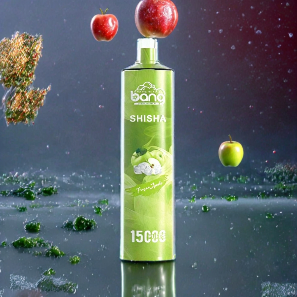 Bang Shisha 15000 Puffs Vape jetable France Grossiste - Pomme Glacée, 23ml E-liquide, Port Type-C, 600mAh, Technologie DTL Avancée