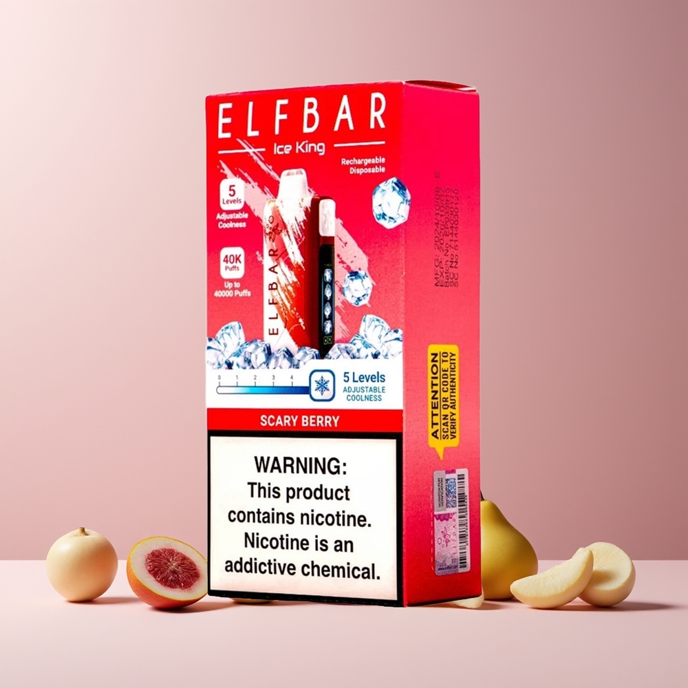 Elf Bar Ice King 40000 Puffs France Grossiste - 20ml E-Liquide Prérempli, 5% Nicotine, Batterie Rechargeable 850mAh, Baie Effrayante