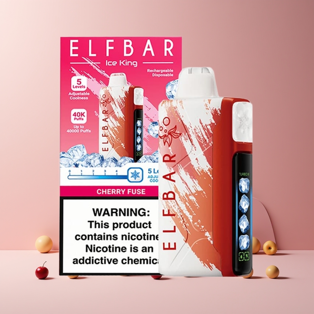 Elf Bar Ice King 40000 Puffs France Grossiste - 20ml E-Liquide Prérempli, 5% Nicotine, Batterie Rechargeable 850mAh, Cerise Fuse, Affichage LCD