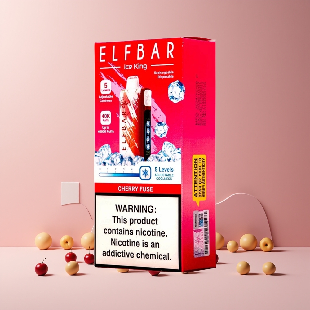 Elf Bar Ice King 40000 Puffs France Grossiste - 20ml E-Liquide Prérempli, 5% Nicotine, Batterie Rechargeable 850mAh, Cerise Fuse, Affichage LCD