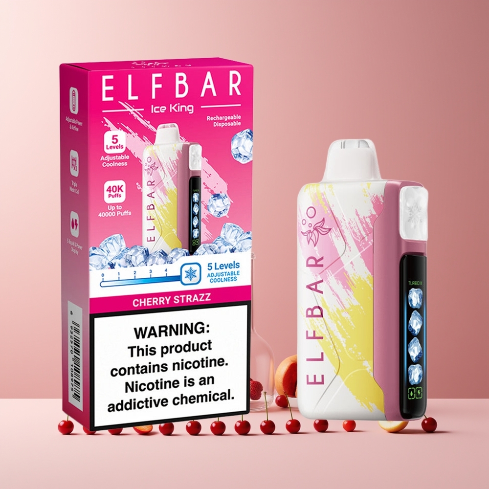 Elf Bar Ice King 40000 Puffs France Grossiste - 20ml E-Liquide Prérempli, 5% Nicotine, Batterie Rechargeable 850mAh, Cerise Strazz