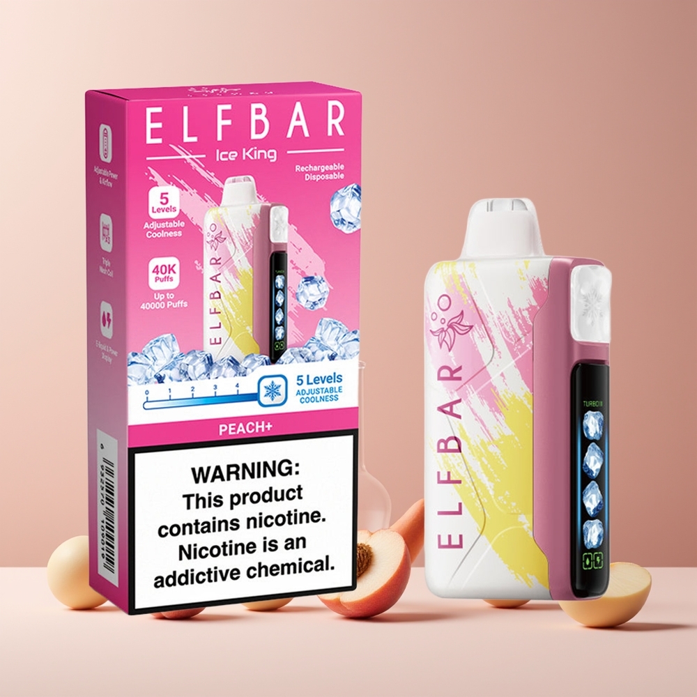 Elf Bar Ice King 40000 Puffs France Grossiste - 20ml Rechargeable, 5% Nicotine, Affichage LCD, Pêche+