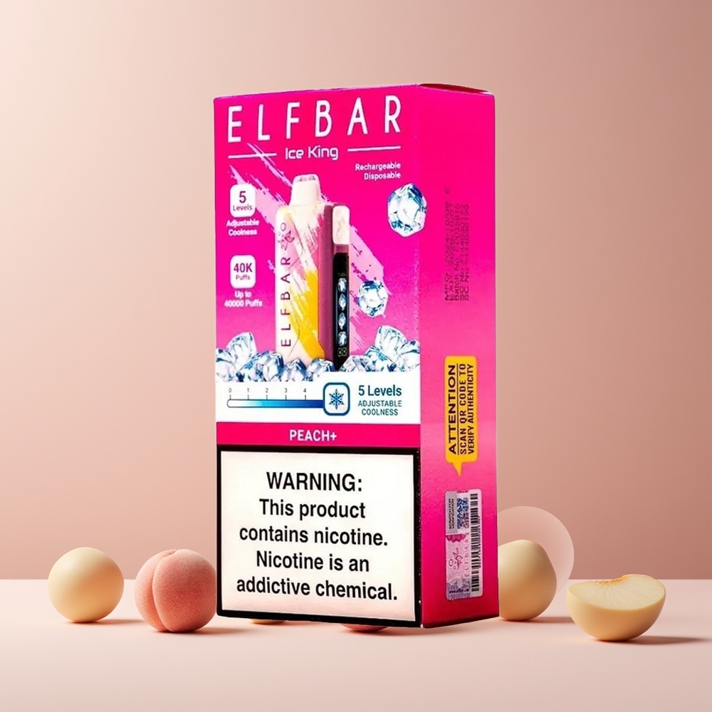 Elf Bar Ice King 40000 Puffs France Grossiste - 20ml Rechargeable, 5% Nicotine, Affichage LCD, Pêche+