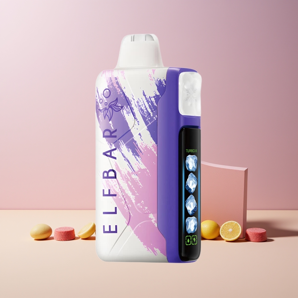 Elf Bar Ice King 40000 Puffs France Grossiste - Dispositif Jetable Rechargeable avec Affichage LCD, 20ml de E-Liquide Prérempli, 5% de Nicotine et Bonbon Aigre-Doux (Sour Lush Gummy)