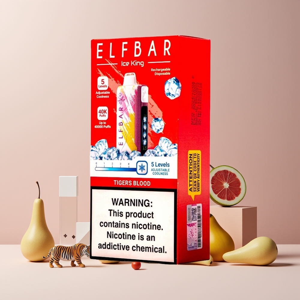 Elf Bar Ice King 40000 Puffs France Grossiste - E-Liquide Prérempli 20ml, 5% Nicotine, Batterie Rechargeable 850mAh, Sang de Tigre (Tigers Blood)