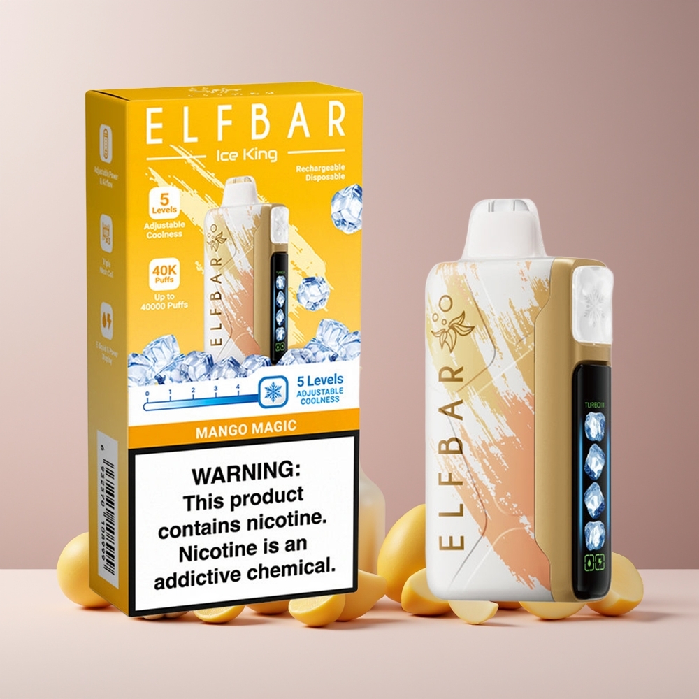 Elf Bar Ice King 40000 Puffs France Grossiste - Rechargeable 850mAh, 20ml E-Liquide Prérempli, 5% Nicotine, Affichage LCD, Mangue Magique