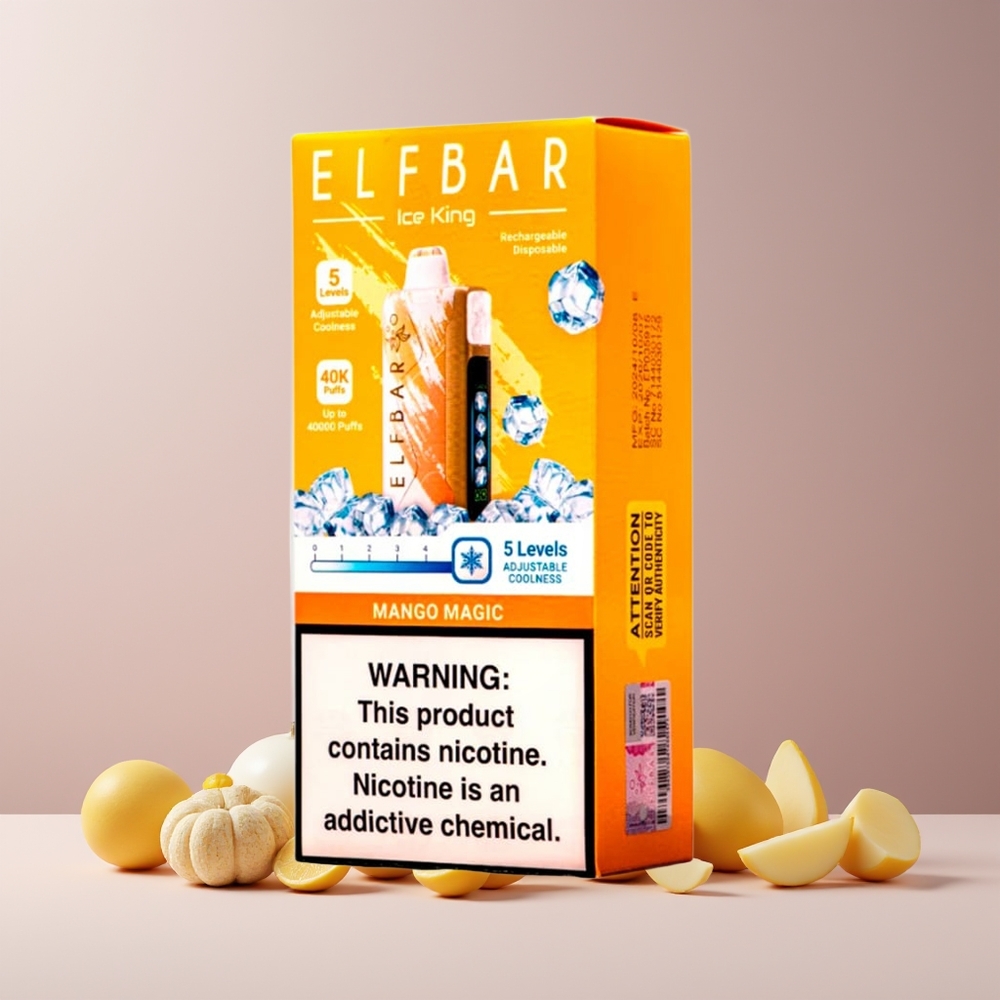 Elf Bar Ice King 40000 Puffs France Grossiste - Rechargeable 850mAh, 20ml E-Liquide Prérempli, 5% Nicotine, Affichage LCD, Mangue Magique