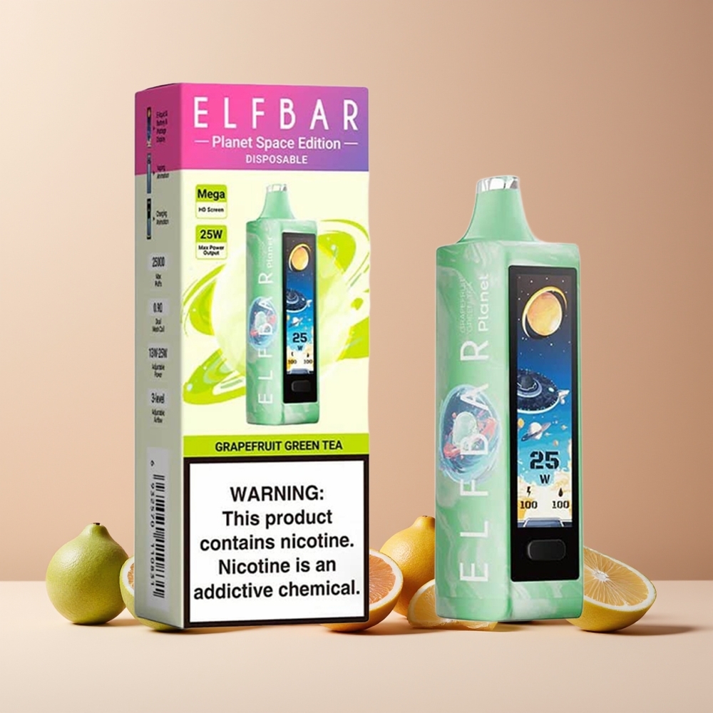 Elf Bar Planet 25000 Bouffées Vape Jetable France Grossiste - 5% Nicotine, 18ml, Thé Vert Pamplemousse, Batterie Rechargeable 800mAh