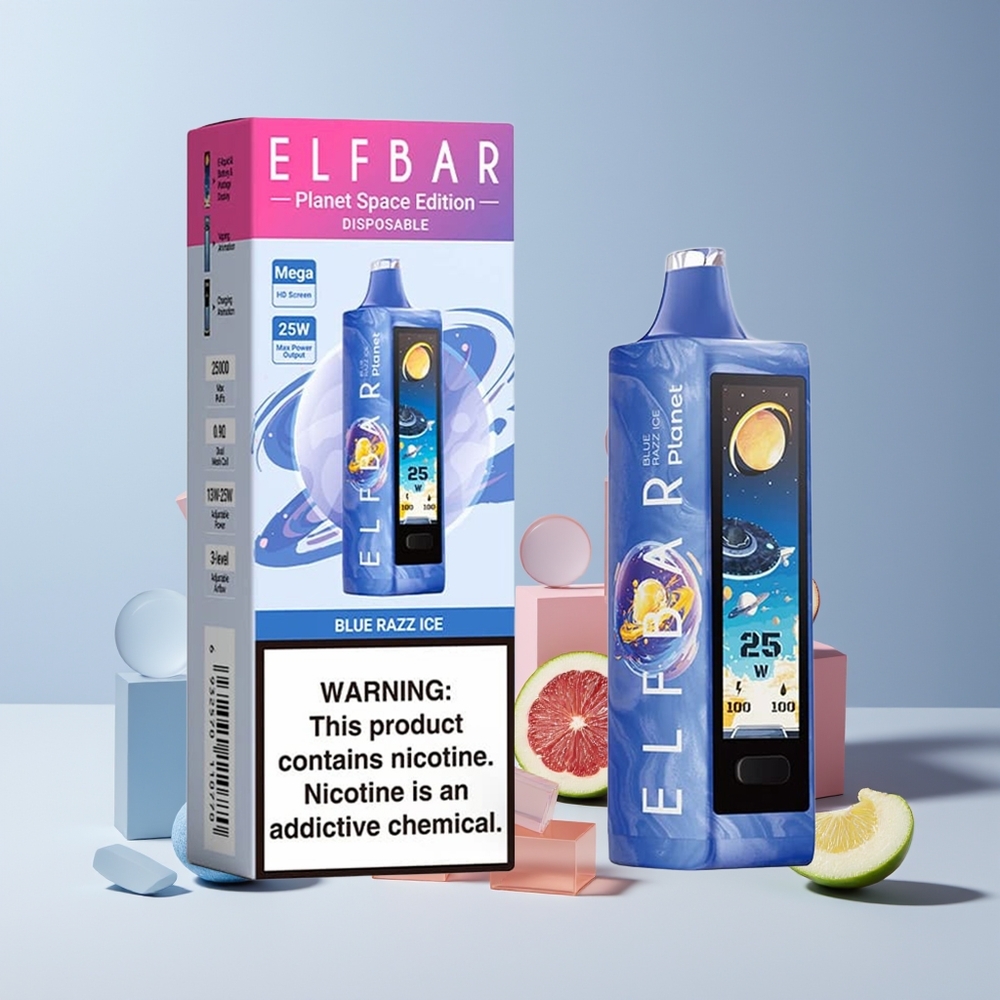 Elf Bar Planet 25000 Puffs France Grossiste – 50mg Nicotine, 18ml, Batterie Rechargeable, Goût Framboise Bleue Glacée