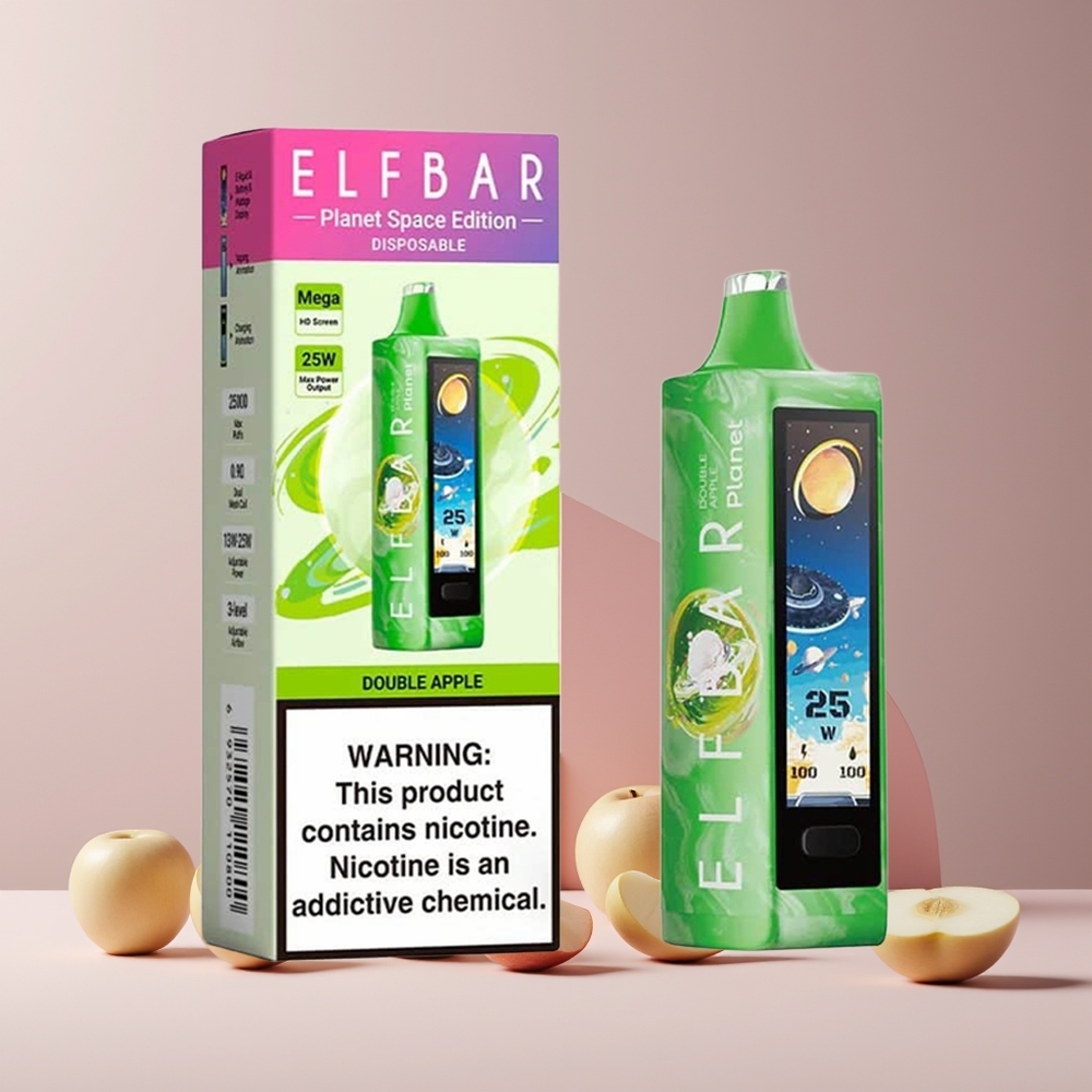 Elf Bar Planet 25000 Puffs France Grossiste - Double Pomme (Double Apple) - 5% Nicotine, 18ml, Batterie Rechargeable 800mAh