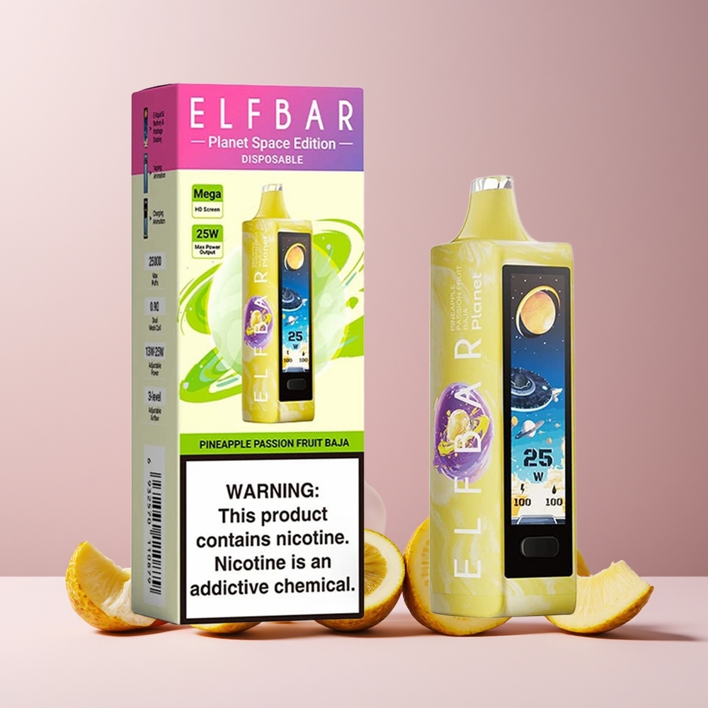 Elf Bar Planet 25000 Puffs France Grossiste - E-Liquide 18ml, Batterie 800mAh Rechargeable, 5% Nicotine, Saveur Ananas Fruit de la Passion Baja