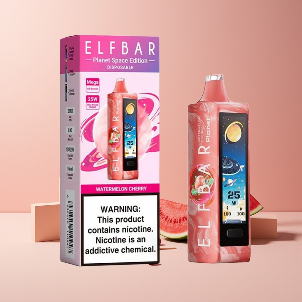 Elf Bar Planet 25000 Puffs France Grossiste - E-Liquide 18ml, Batterie 800mAh Rechargeable, Pastèque Cerise (Watermelon Cherry) 5% Nicotine