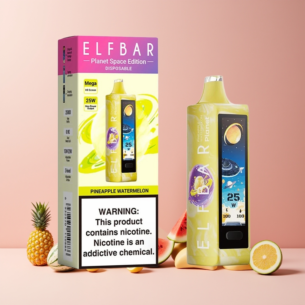 Elf Bar Planet 25000 Puffs France Grossiste - E-liquide 18ml, Batterie 800mAh Rechargeable, Ananas Pastèque