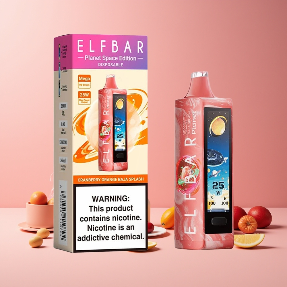 Elf Bar Planet 25000 Puffs France Grossiste Vape Jetable Rechargeable 18ml 5% - 50mg Canneberge Orange Baja Splash