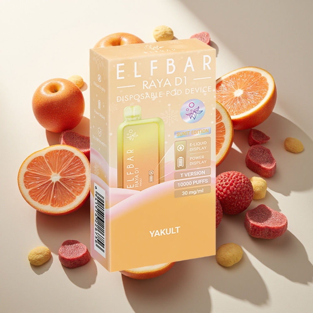 Elf Bar Raya D1 13000 Puffs France Grossiste - 18ml, 650mAh, Affichage Écran, Port Type-C, 50mg/5% Nicotine, Yakult