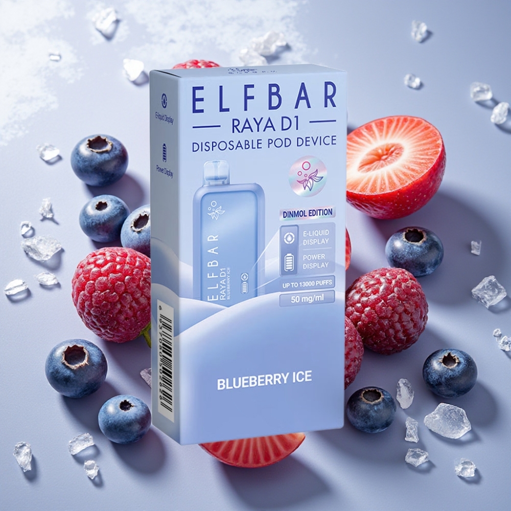 Elf Bar Raya D1 13000 Puffs France Grossiste - 18ml, Batterie Rechargeable 650mAh, Glace Myrtille