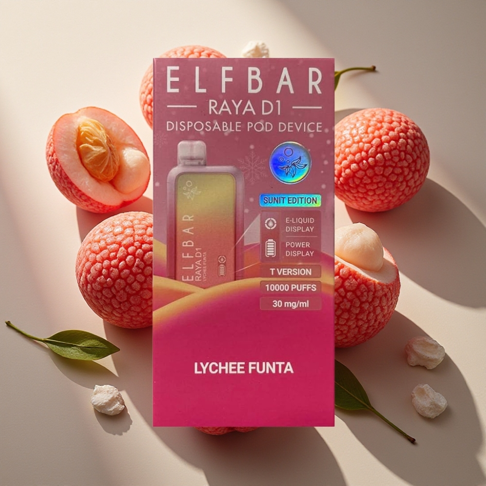 Elf Bar Raya D1 13000 Puffs France Grossiste Vape Jetable - 18ml, Batterie Rechargeable 650mAh, Protection Anti-Séchage, Port de Chargement Type-C, Litchi Funta