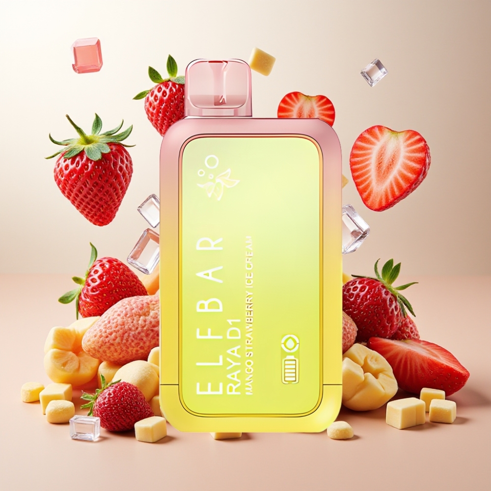 Elf Bar Raya D1 13000 Puffs France Grossiste Vape Jetable Rechargeable 18ml 50mg Mangue Fraise Glace