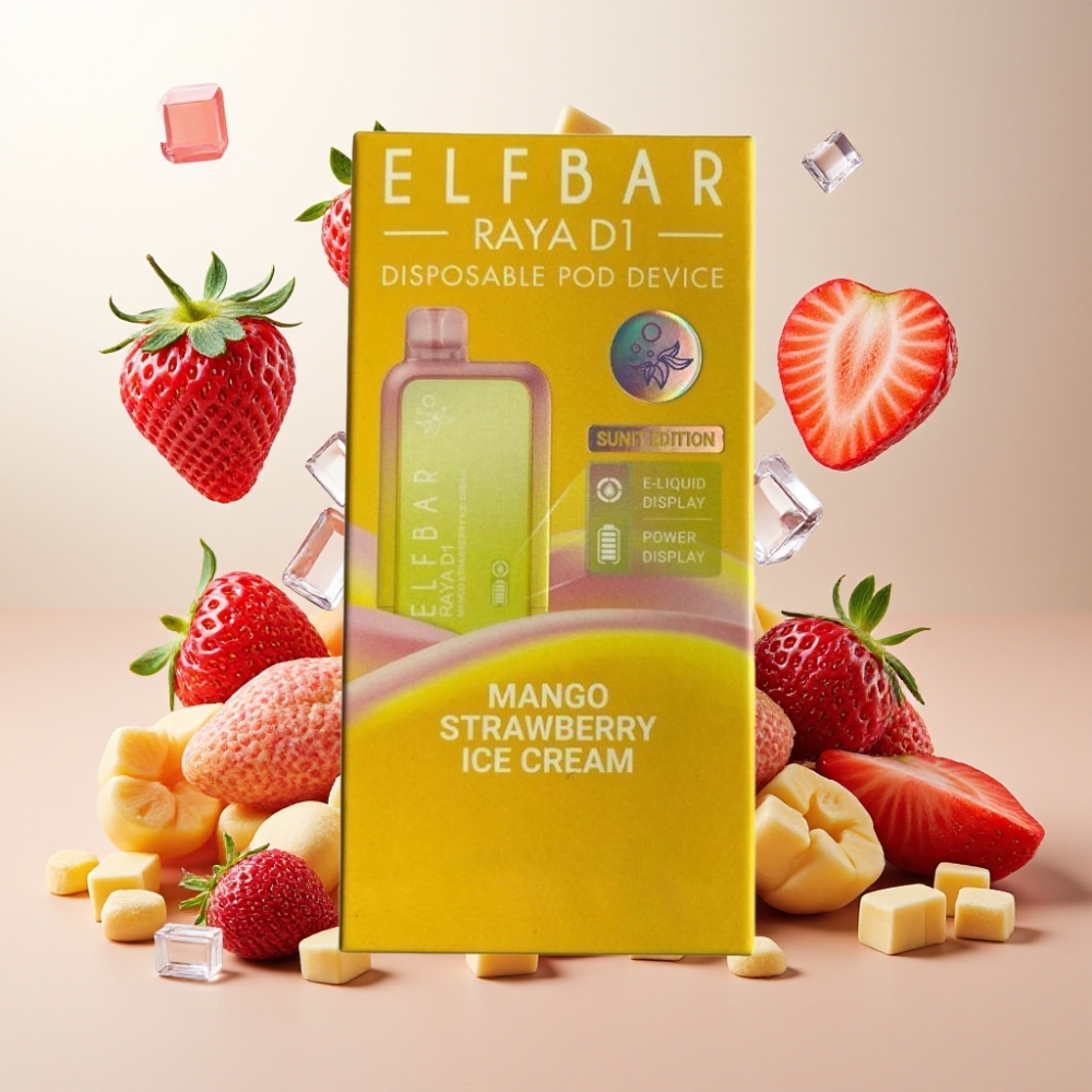 Elf Bar Raya D1 13000 Puffs France Grossiste Vape Jetable Rechargeable 18ml 50mg Mangue Fraise Glace