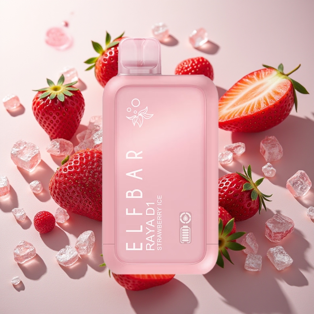 Elf Bar Raya D1 13000 Puffs France grossiste - E-liquide 18ml, Batterie Rechargeable 650mAh, Écran Affichage, Fraise Glacée