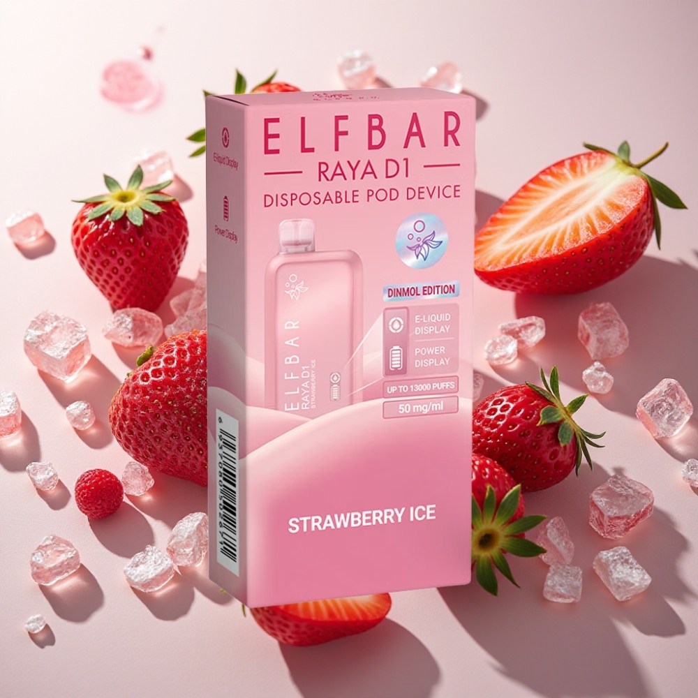 Elf Bar Raya D1 13000 Puffs France grossiste - E-liquide 18ml, Batterie Rechargeable 650mAh, Écran Affichage, Fraise Glacée
