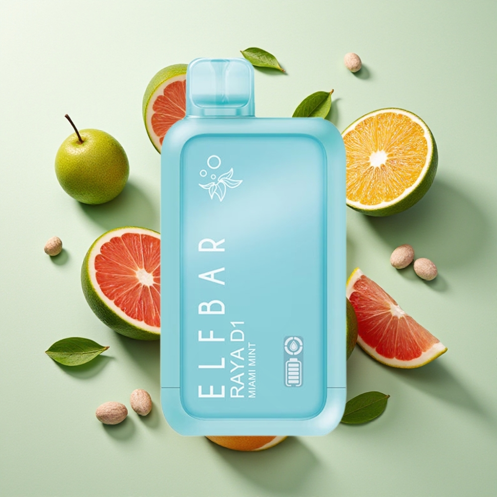Elf Bar Raya D1 13000 Puffs Vape Jetable Rechargeable 18ml 650mAh France grossiste Menthe de Miami