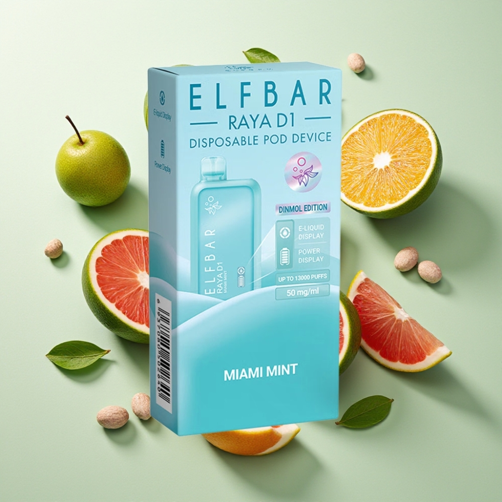 Elf Bar Raya D1 13000 Puffs Vape Jetable Rechargeable 18ml 650mAh France grossiste Menthe de Miami