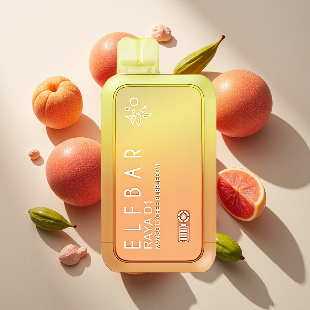 Elf Bar Raya D1 France Grossiste 13000 Puffs Vape Jetable Rechargeable 18ml 5% Nicotine Mangue Litchi Bubblegum