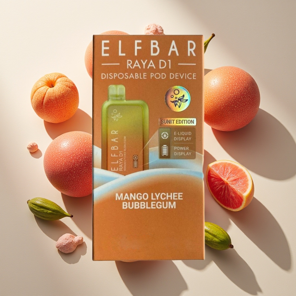 Elf Bar Raya D1 France Grossiste 13000 Puffs Vape Jetable Rechargeable 18ml 5% Nicotine Mangue Litchi Bubblegum