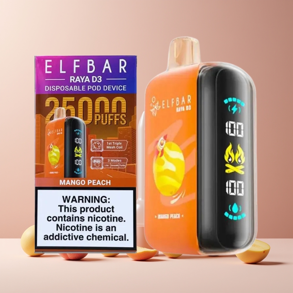 ELF BAR RAYA D3 25000 Puffs France Grossiste Rechargeable 23ml 5% Mangue Pêche