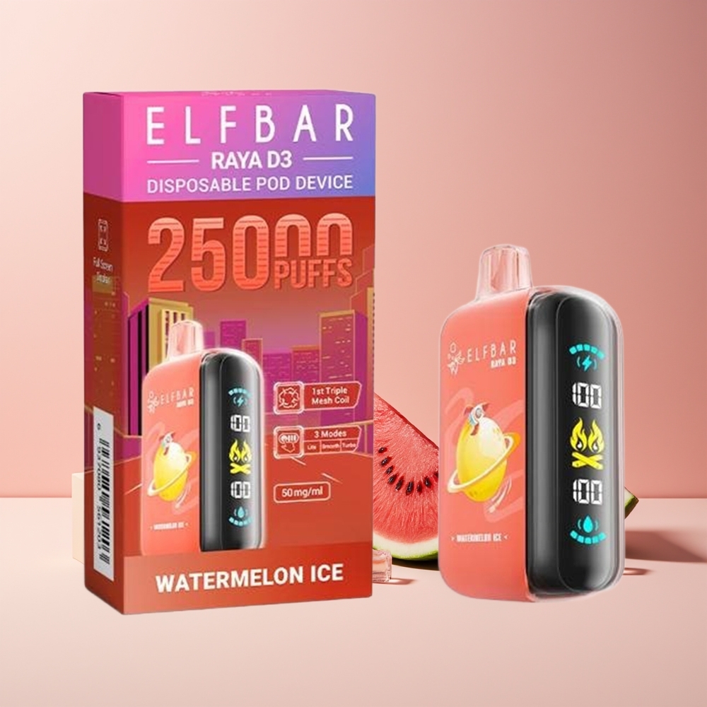 ELF BAR RAYA D3 25000 Puffs France Grossiste - Rechargeable 850mAh, 23ml, 5% Nicotine, Glace à la Pastèque
