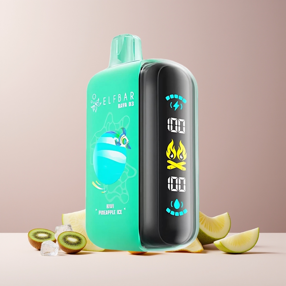 ELF BAR RAYA D3 25000 Puffs France Grossiste - Rechargeable 850mAh, 23ml, 5% Nicotine, Grand écran, Kiwi Ananas Glace