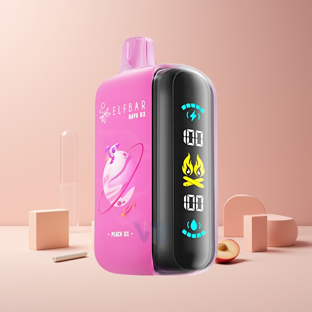 ELF BAR RAYA D3 25000 Puffs France Grossiste - Rechargeable 850mAh, 23ml, 5% Nicotine, Écran Large, 20 Saveurs, Type-C, Pêche Glacée