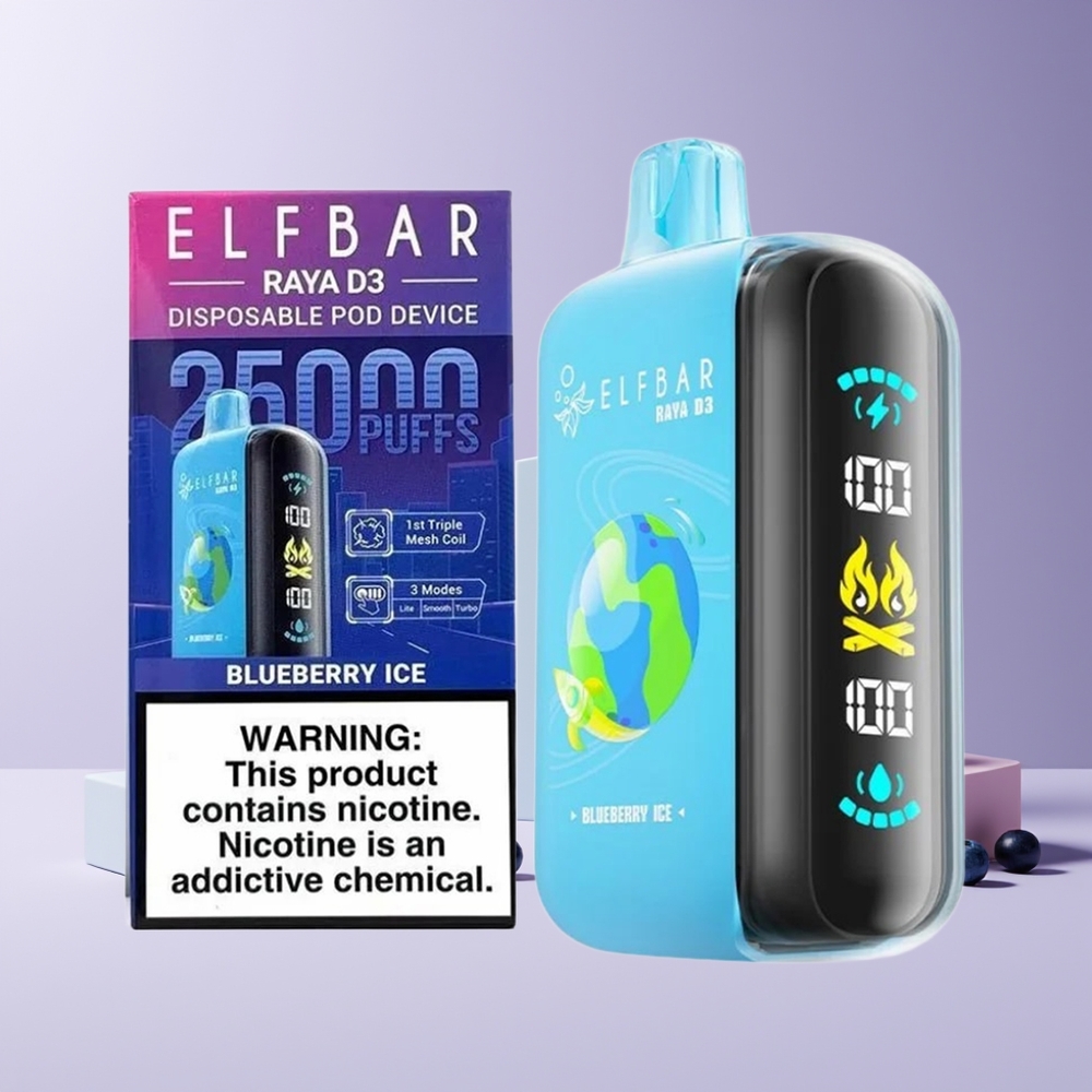 ELF BAR RAYA D3 25000 Puffs France Grossiste - Rechargeable 850mAh, 23ml Pré-rempli, 5% Nicotine, Myrtille Glacée